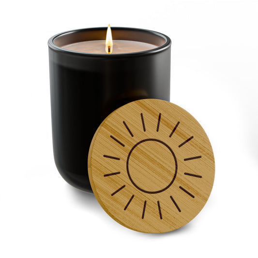 Engraved Sun Bamboo Lid Soy Candle — 14oz Scented Jar