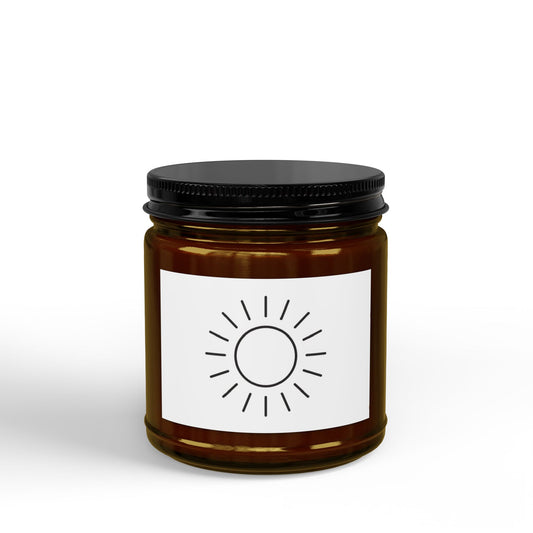 Amber Soy Candle with Black Lid — Sun Icon Scented Jar (4oz & 9oz)